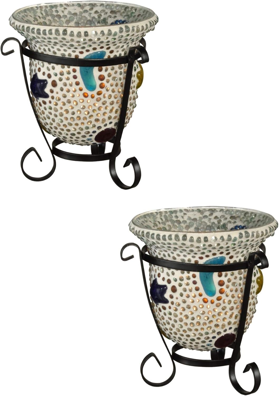 Beaded Mosaic Art Glass Votive Set