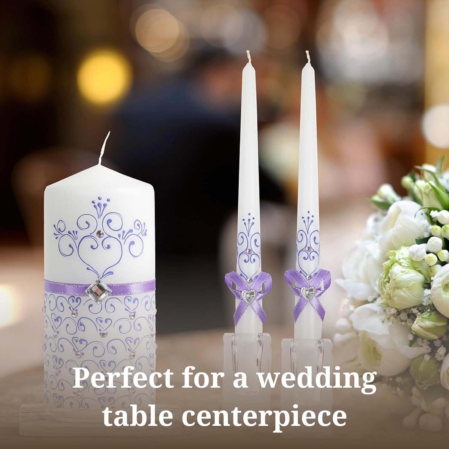 Unity Violet Wedding Candles Set - 3 Luxury Unity Candles