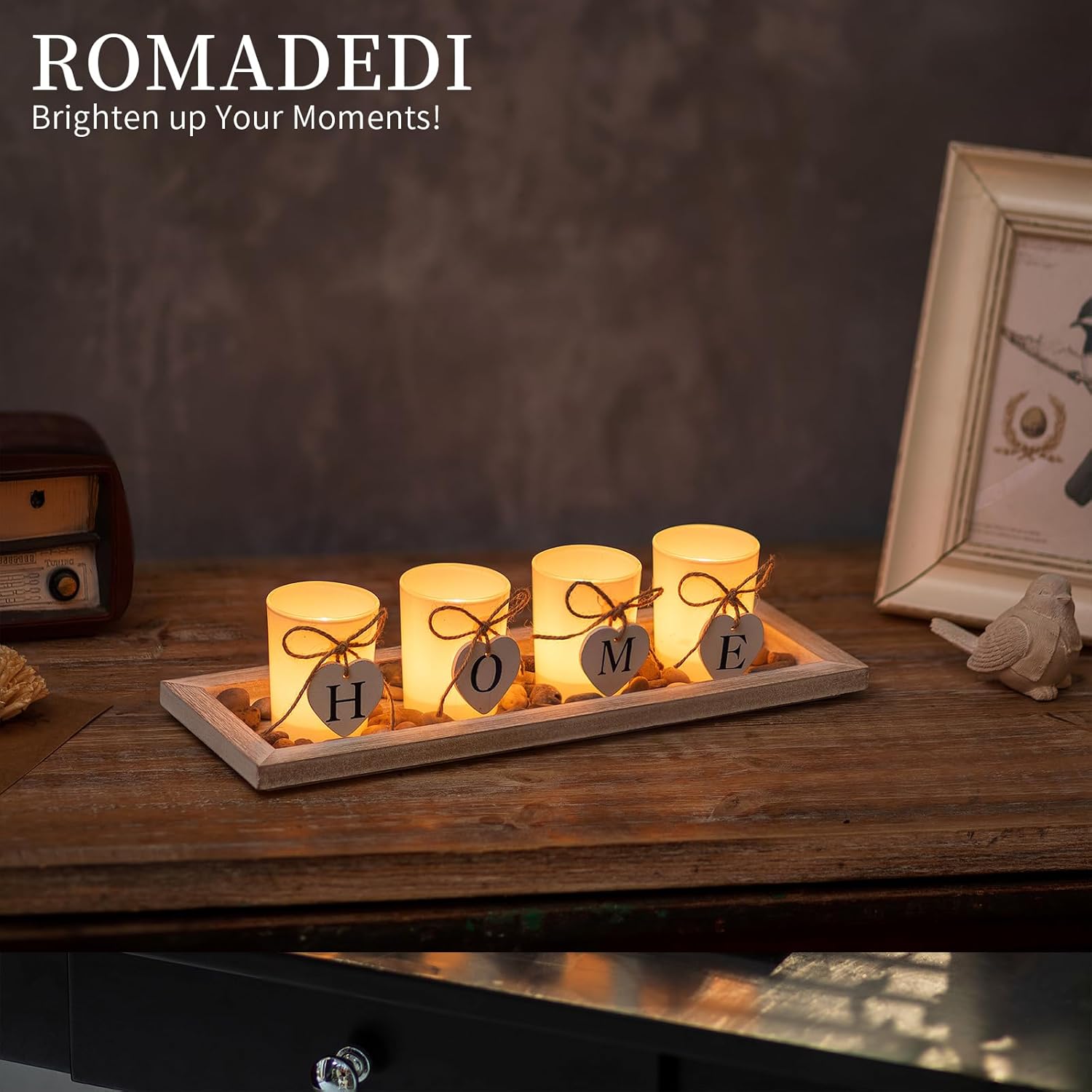 Romadedi Rustic Wooden Candle Holder Set for Living Rooms