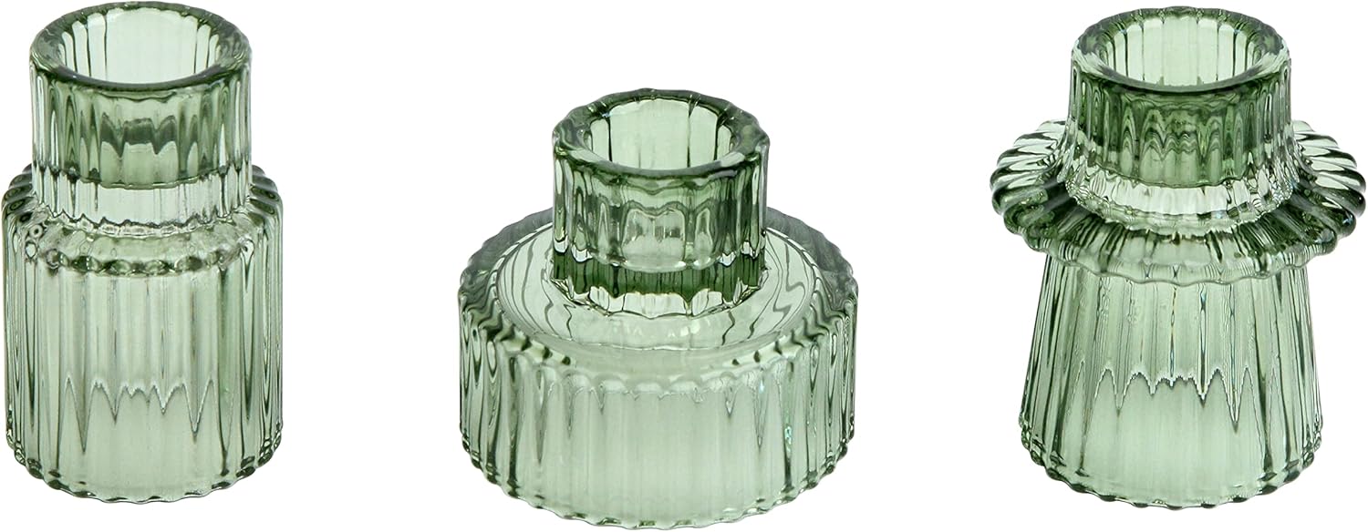 Vixdonos Taper Glass Candlestick Holders Green 3 Piece Set