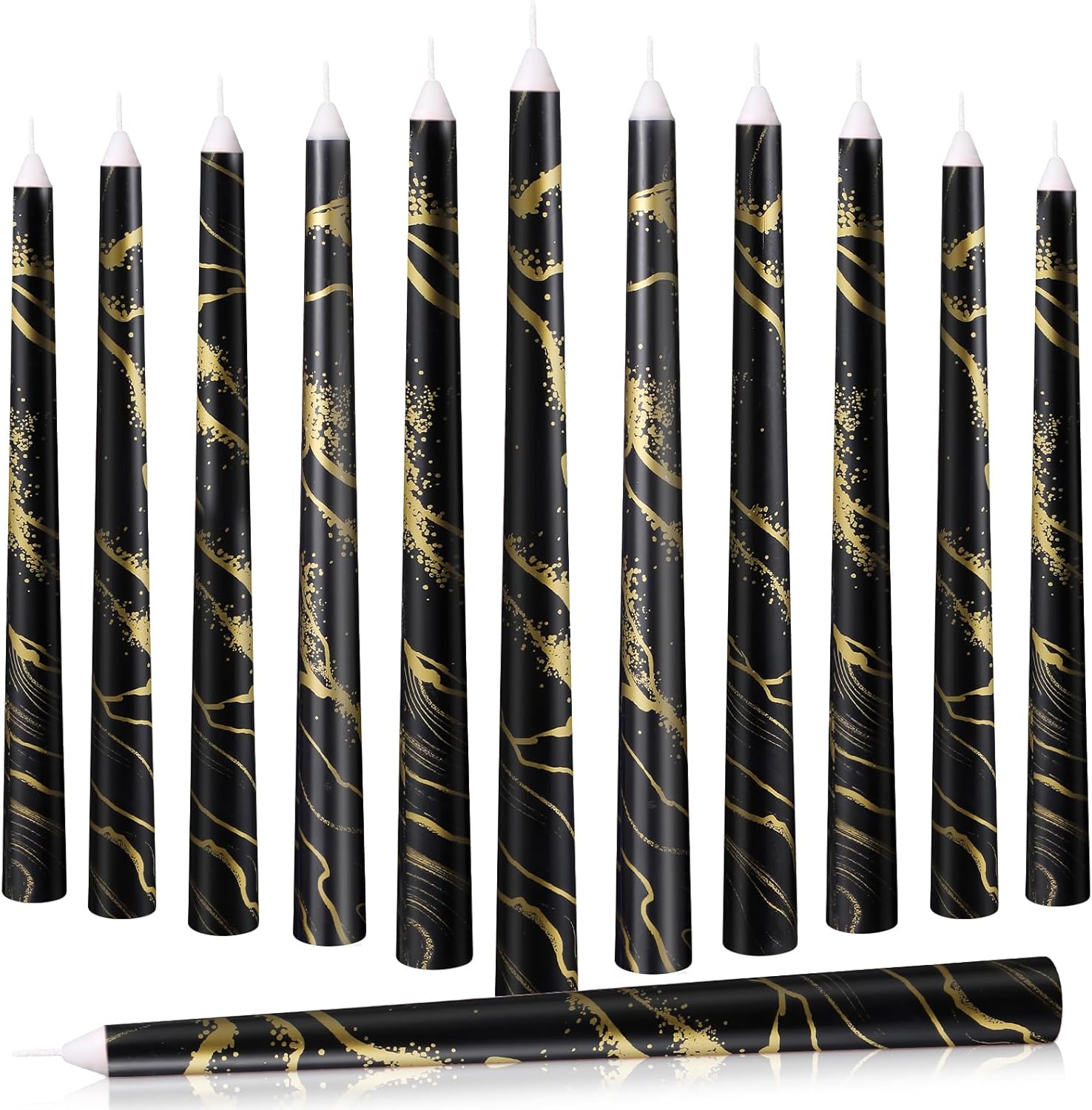 12-Piece Set of Black Taper Candles for Home Events