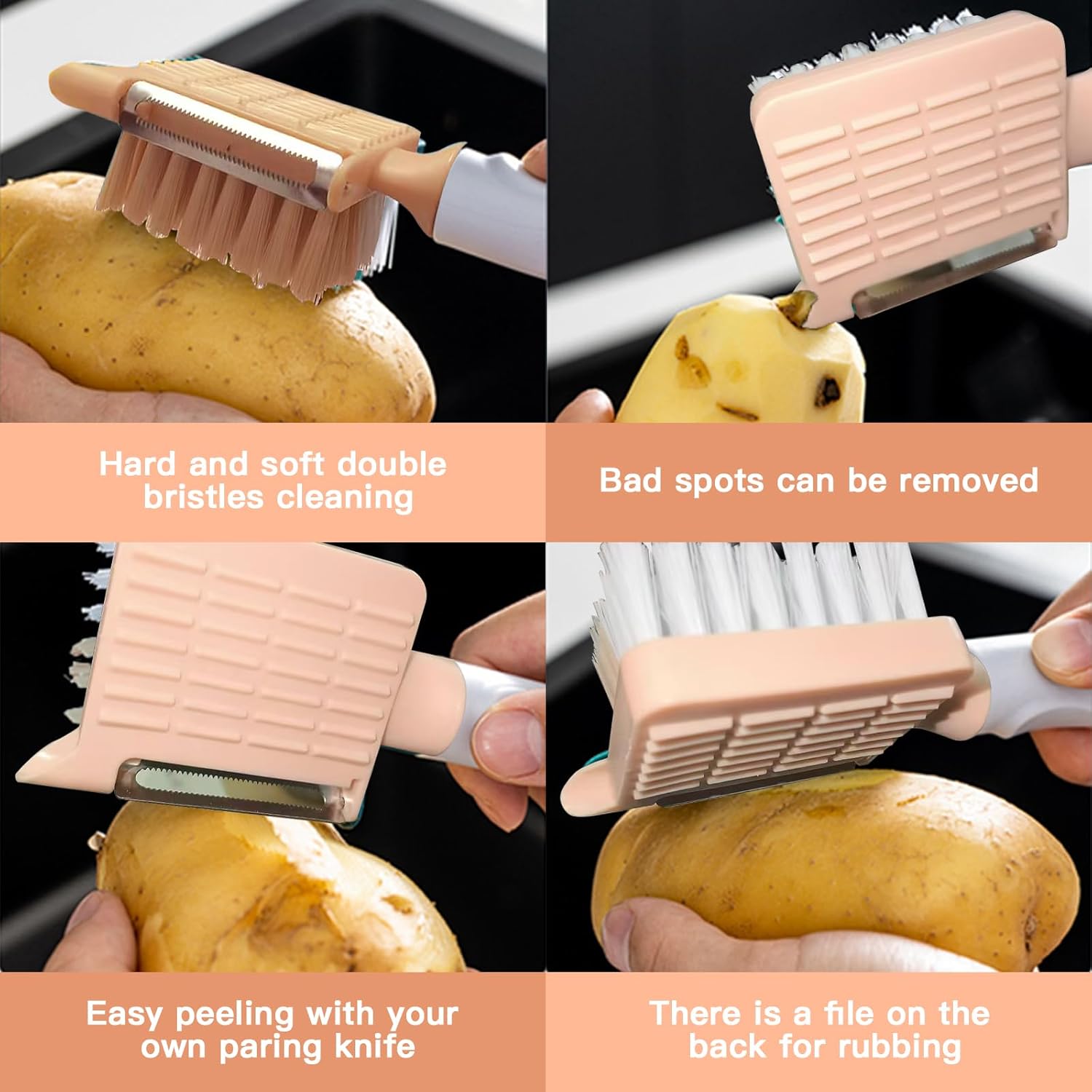 Efficient 2-in-1 Dual Function Vegetable Brush Julienne Peeler