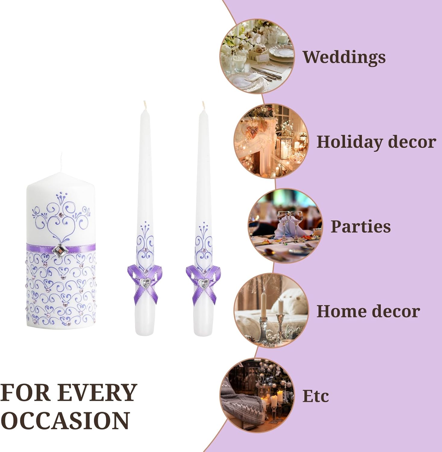 Unity Violet Wedding Candles Set - 3 Luxury Unity Candles
