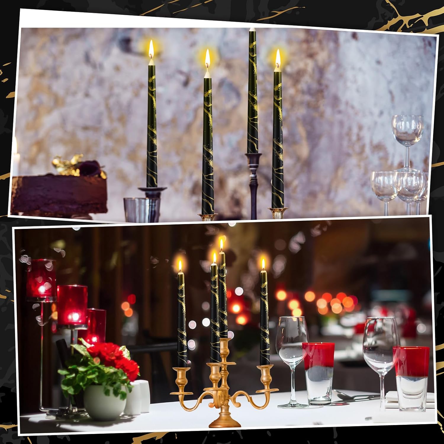 12-Piece Set of Black Taper Candles for Home Events