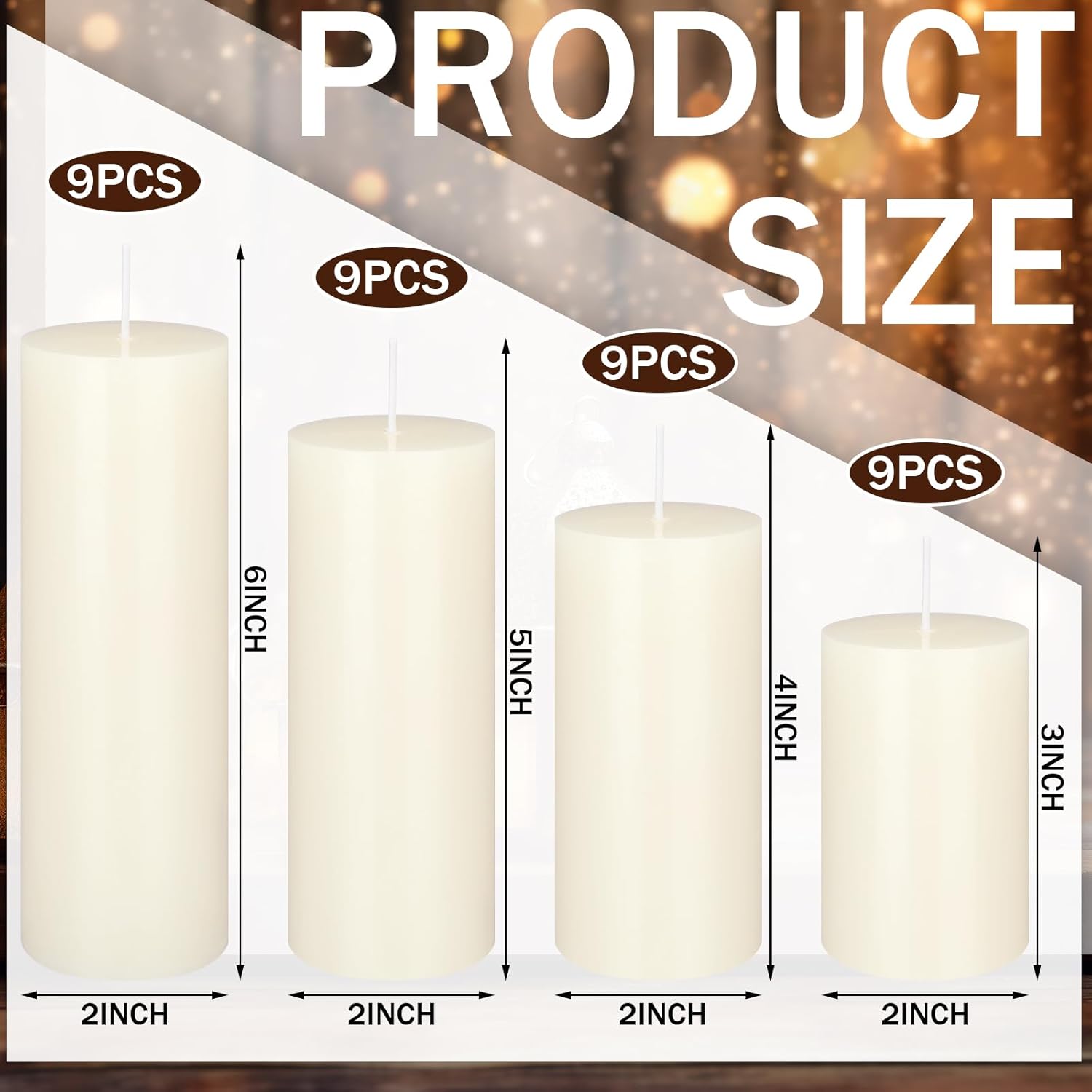MTLEE 36 Pcs Pillar Candles Bulk Set - Dripless 38hr Burn