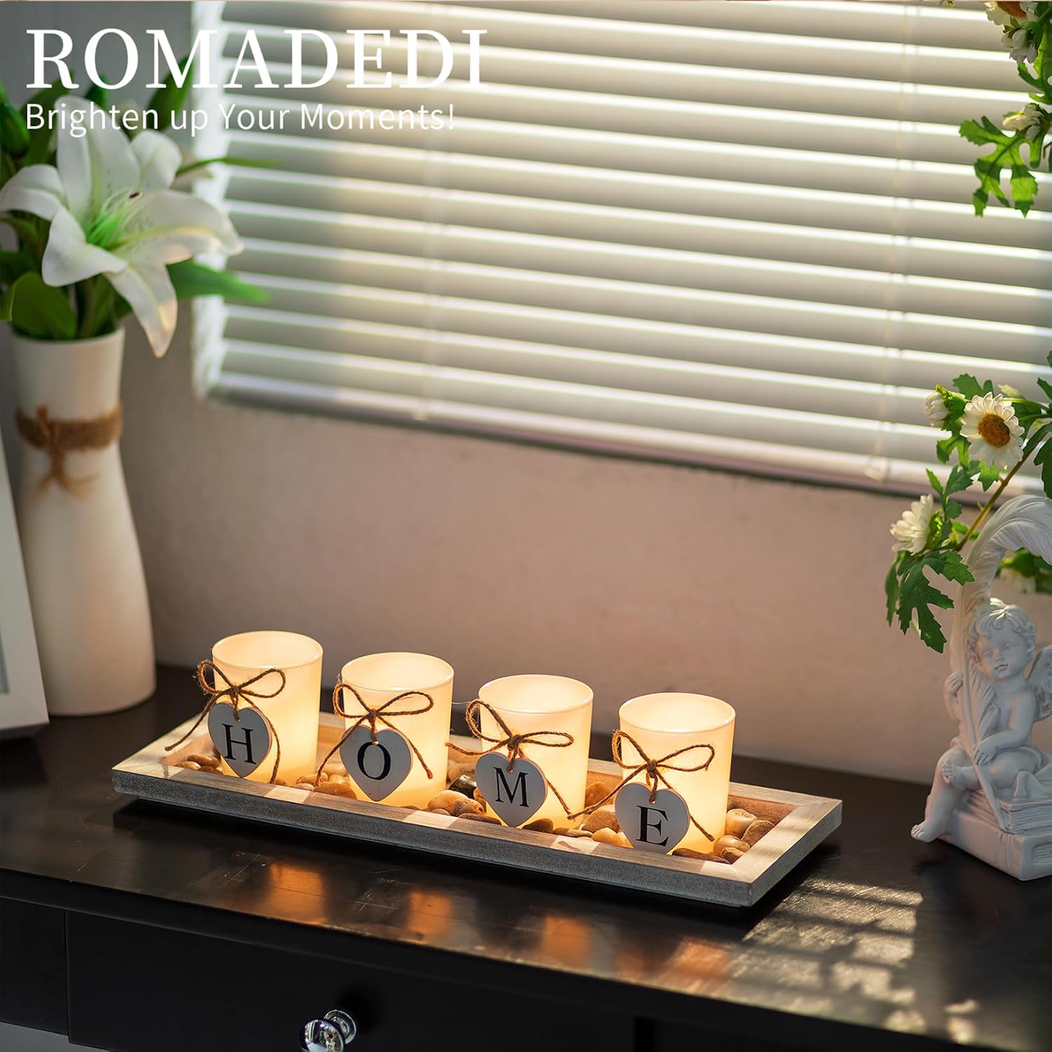 Romadedi Rustic Wooden Candle Holder Set for Living Rooms