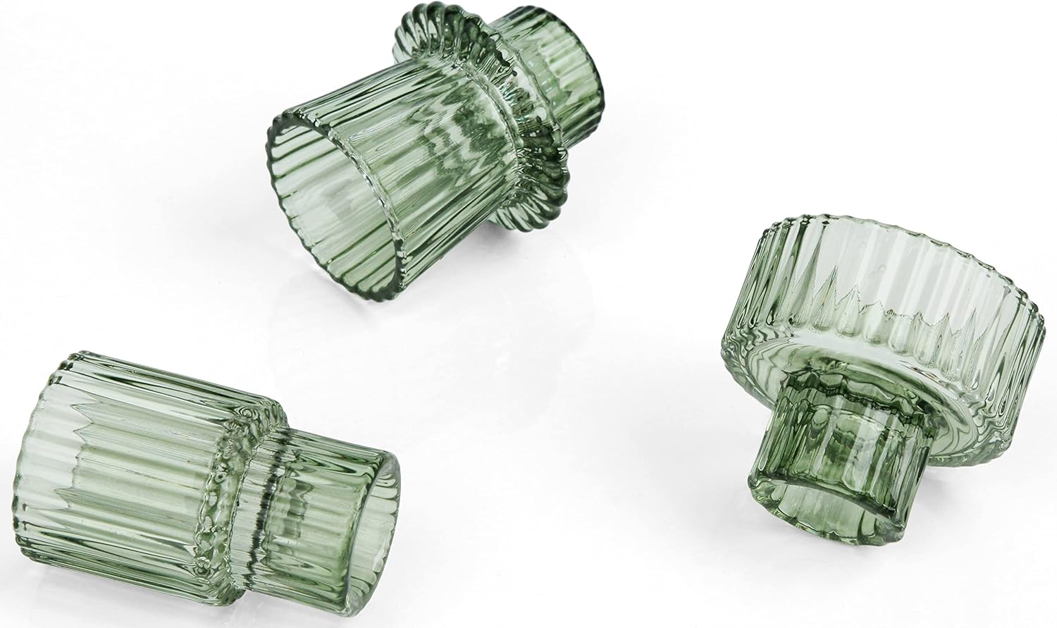 Vixdonos Taper Glass Candlestick Holders Green 3 Piece Set