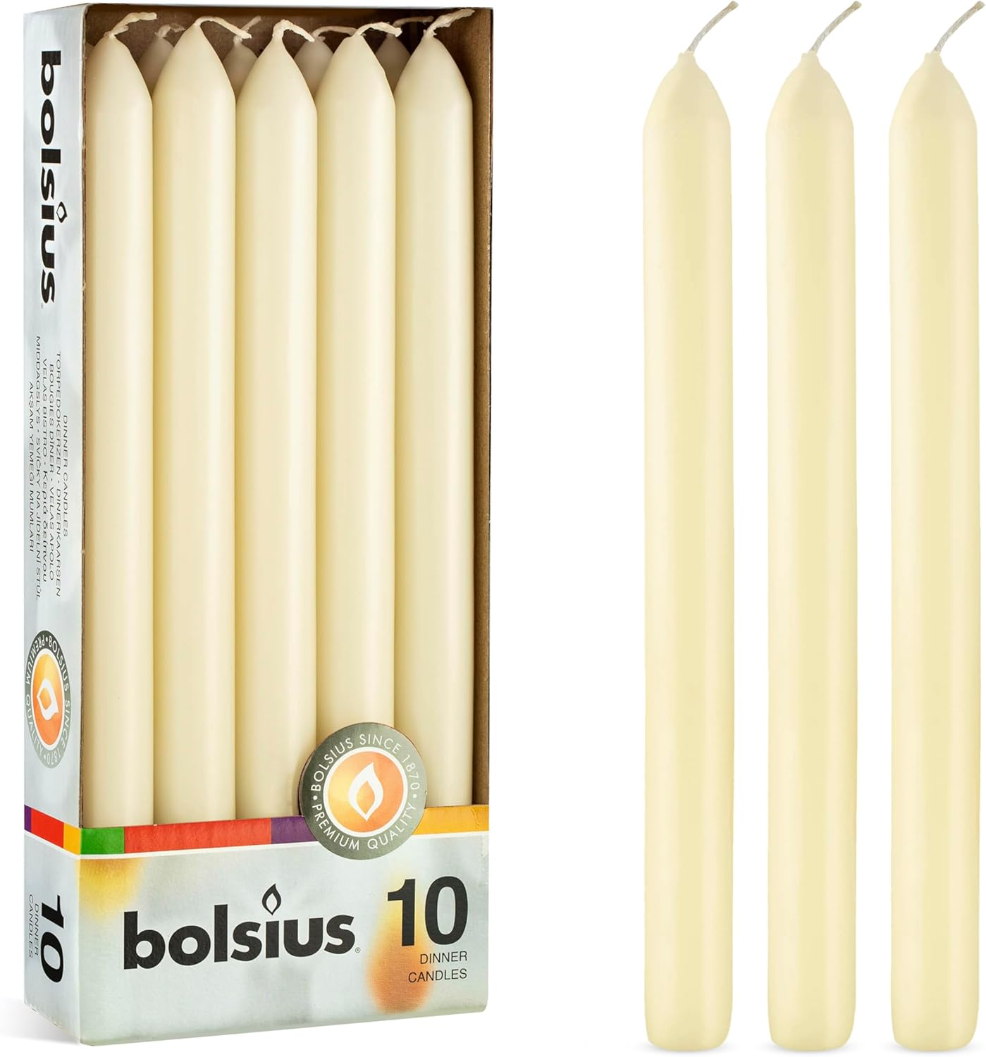BOLSIUS Ivory Dinner Candles - Set of 10 9-Inch Unscented Durable Candles