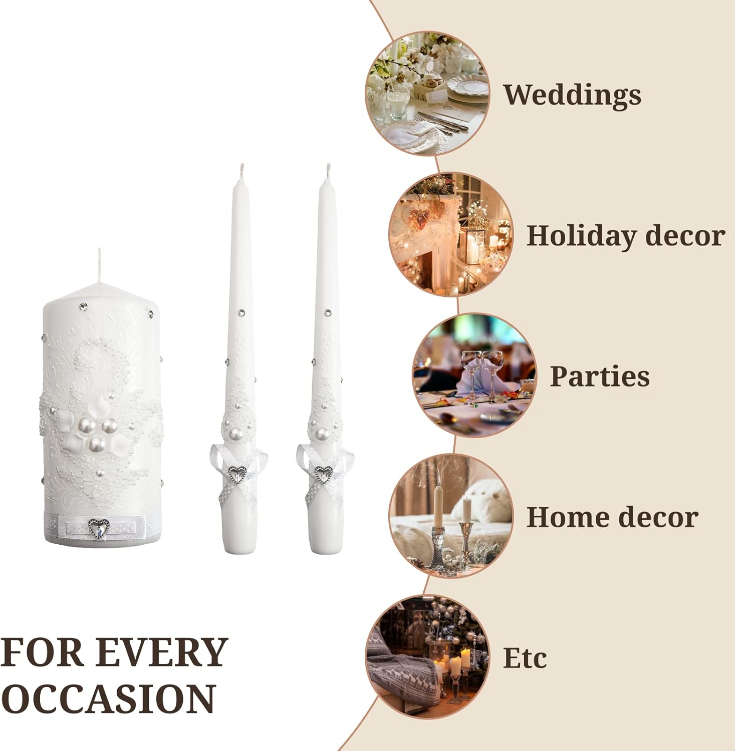 Perfect Wedding Candle Set with White Pearls and Crystals Optional Holder