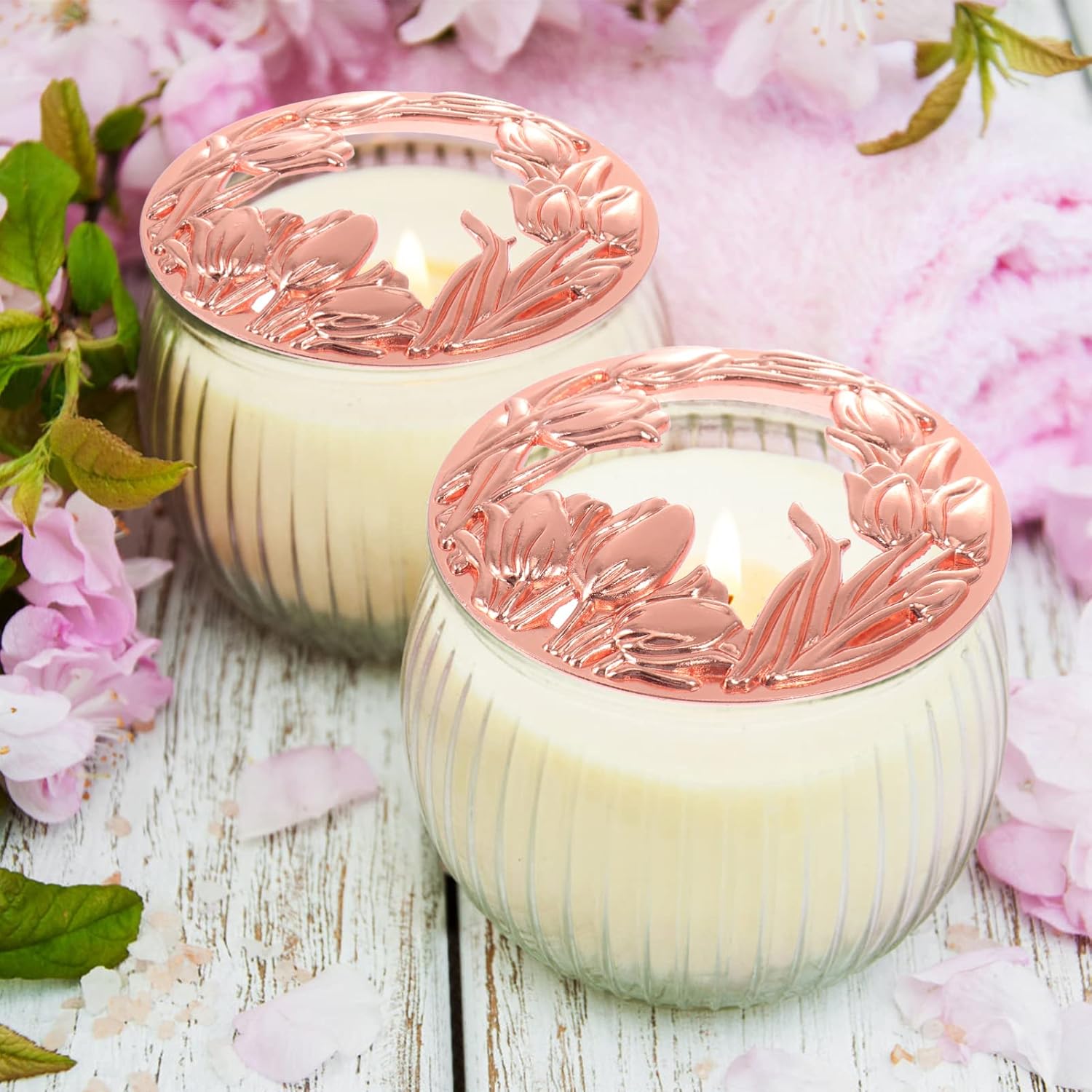 VOSAREA Candle Shade Topper Rose Gold Metal Shade for Jar Candles