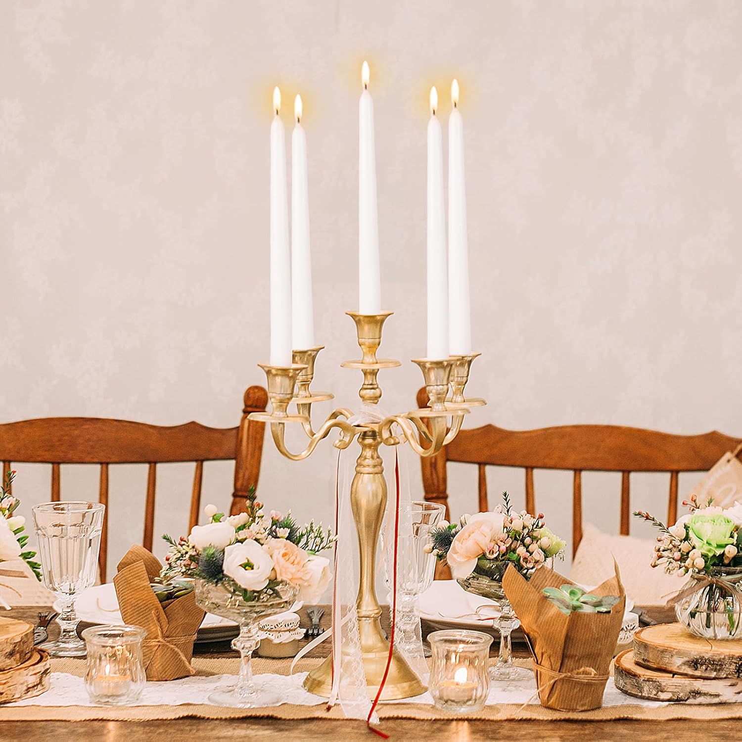 Elegant Set of 10 White Taper Candles