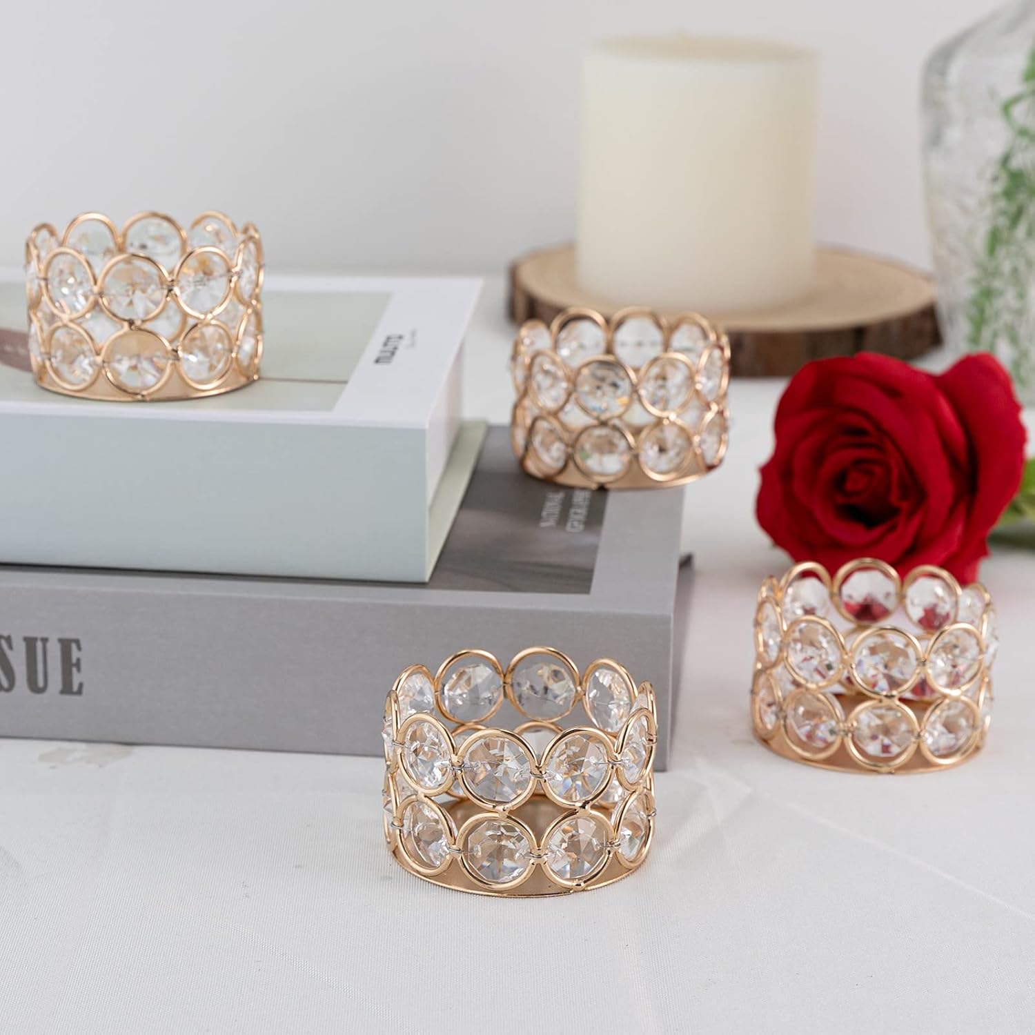 Vincigant 12-Piece Gold Crystal Candleholder Set