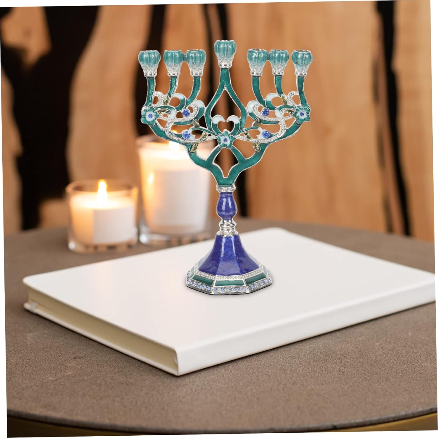 Hanukkah menorah candleholder with 7 branches handcrafted metal with stable base