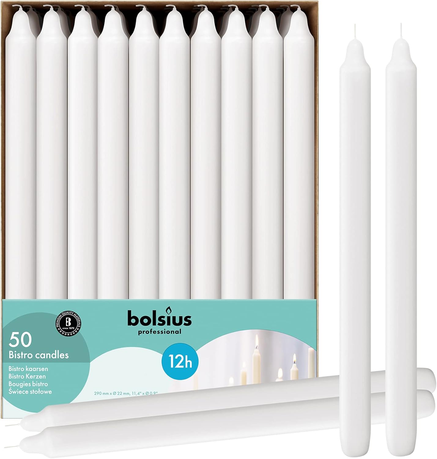 BOLSUS White Candlesticks - 50 Picks Dripless Long-Lasting No Smoke Fresh Candle