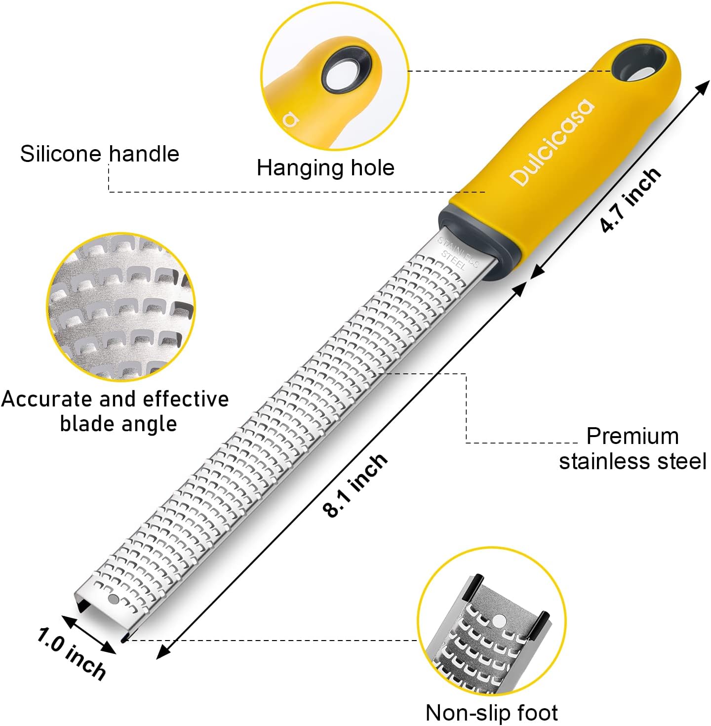 Professional Stainless Steel Lemon Zester Grater with Handle - dishwasher safe