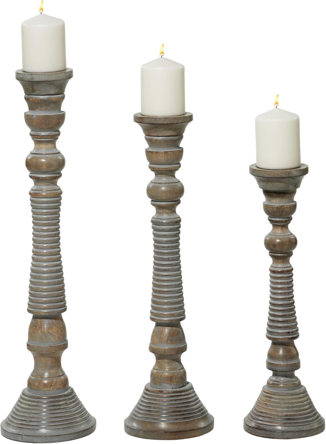 Deco 79 Handmade Mango Wood Candle Holder Set 23x21x18 Set