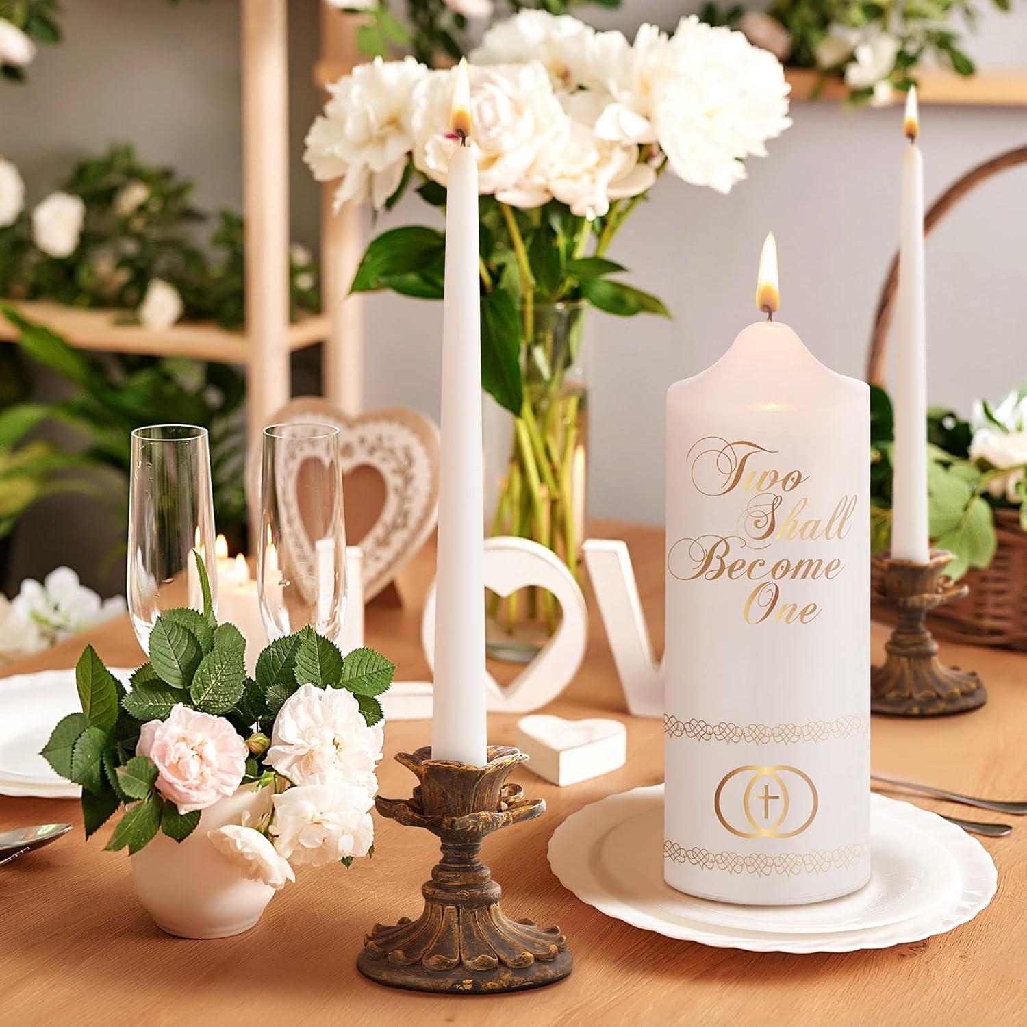 Frienda Wedding Unity Taper Candles Set 2x10 1x8 inches Cross Design
