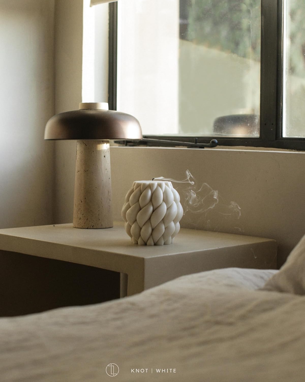 LAWA Knot Ball Candle - White Elegant Soy Wax Pillar Decor