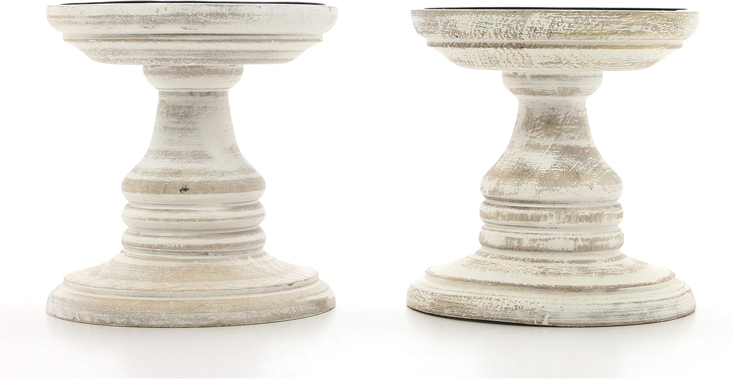 Hosleys 2-Piece White Wood Pillar Holders - Aromatherapy Wedding Gift Set