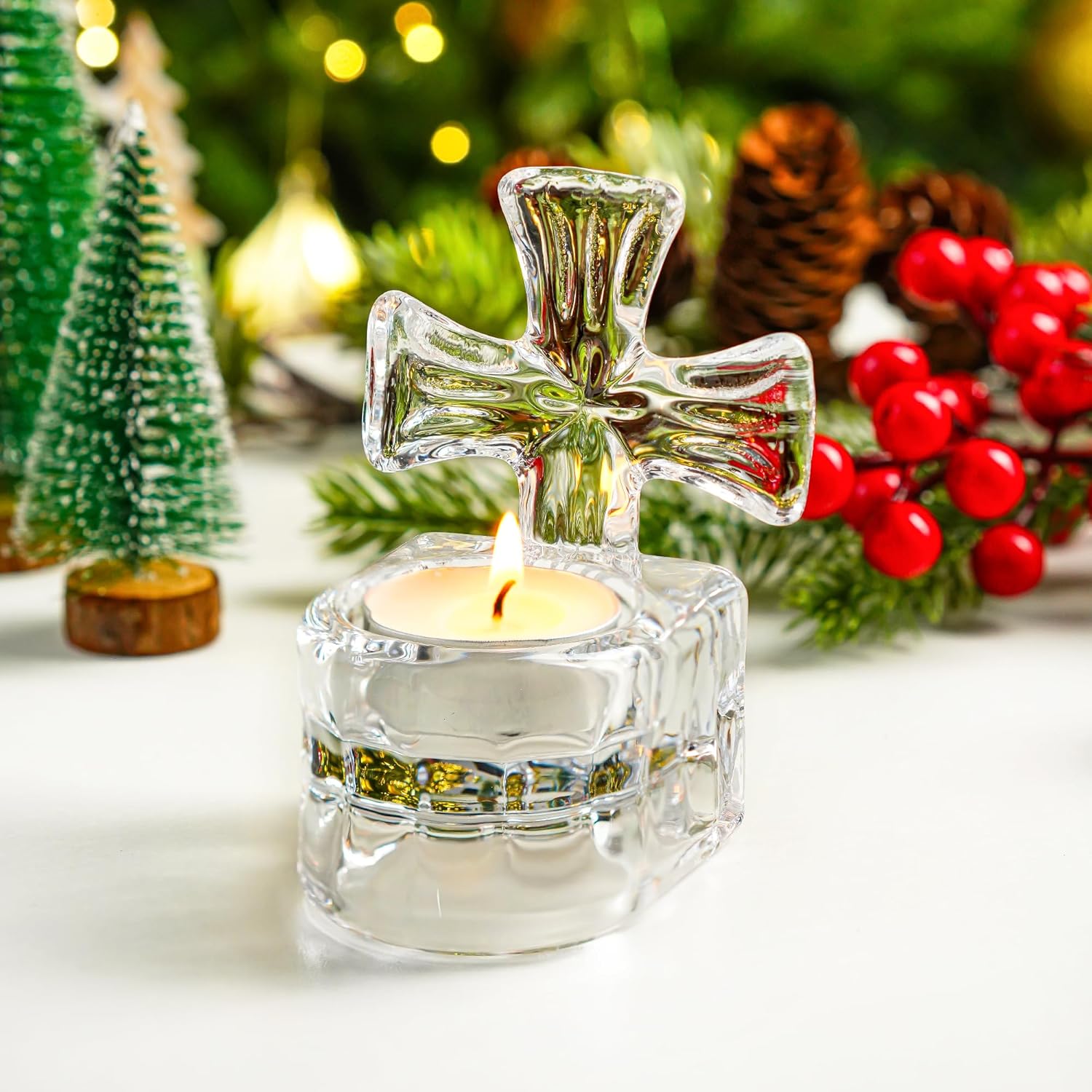 Kanpura Clear Glass Cross Candle Holder 4 High