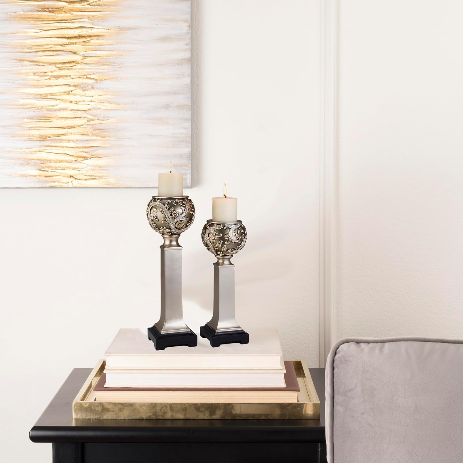 Elegant Silver Candle Holder Set