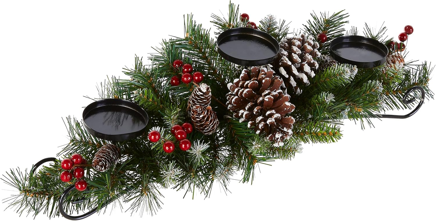 Festive Christmas Centerpiece with 3 Candle Holders