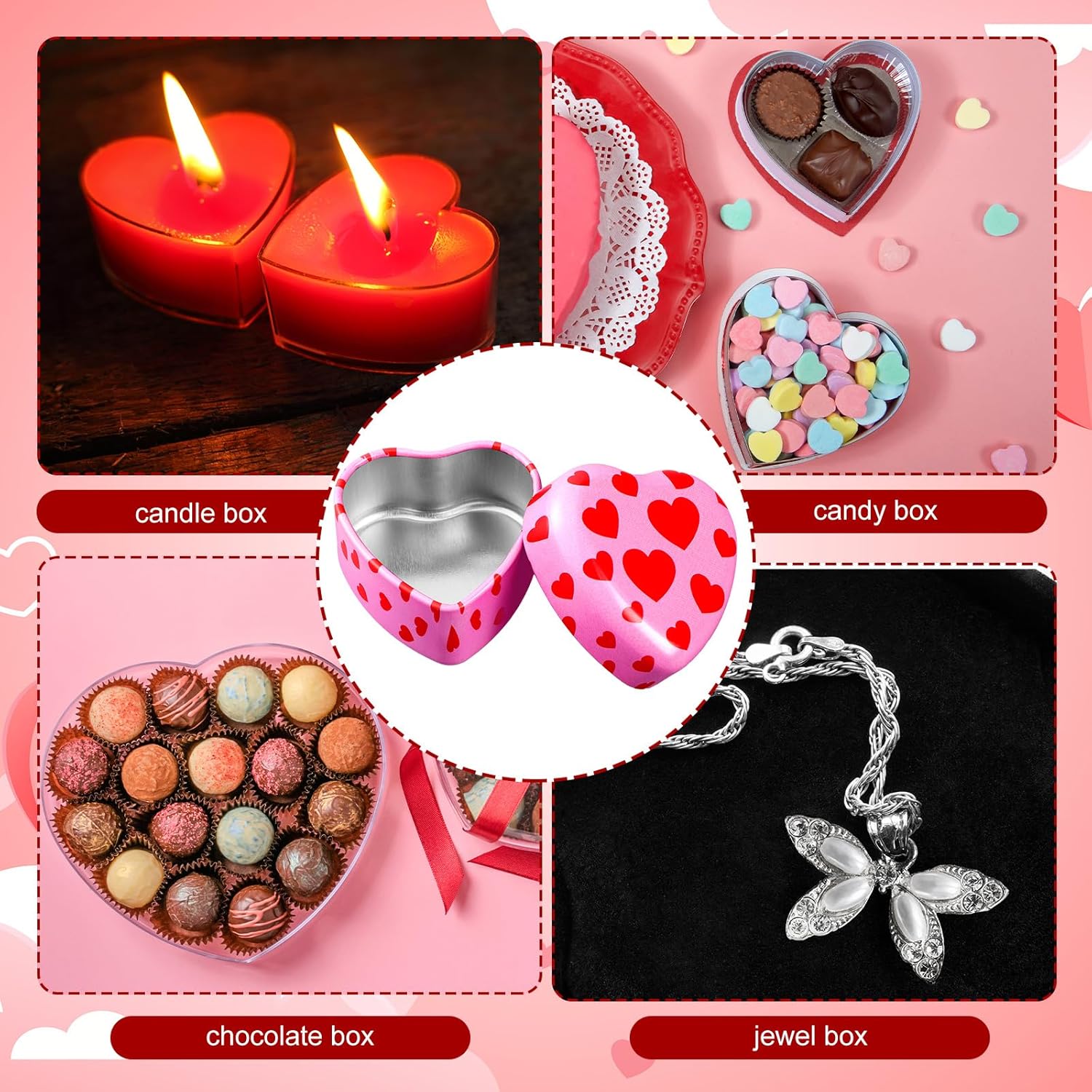 Valentines Heart Candle Tins - 24 Pcs Set
