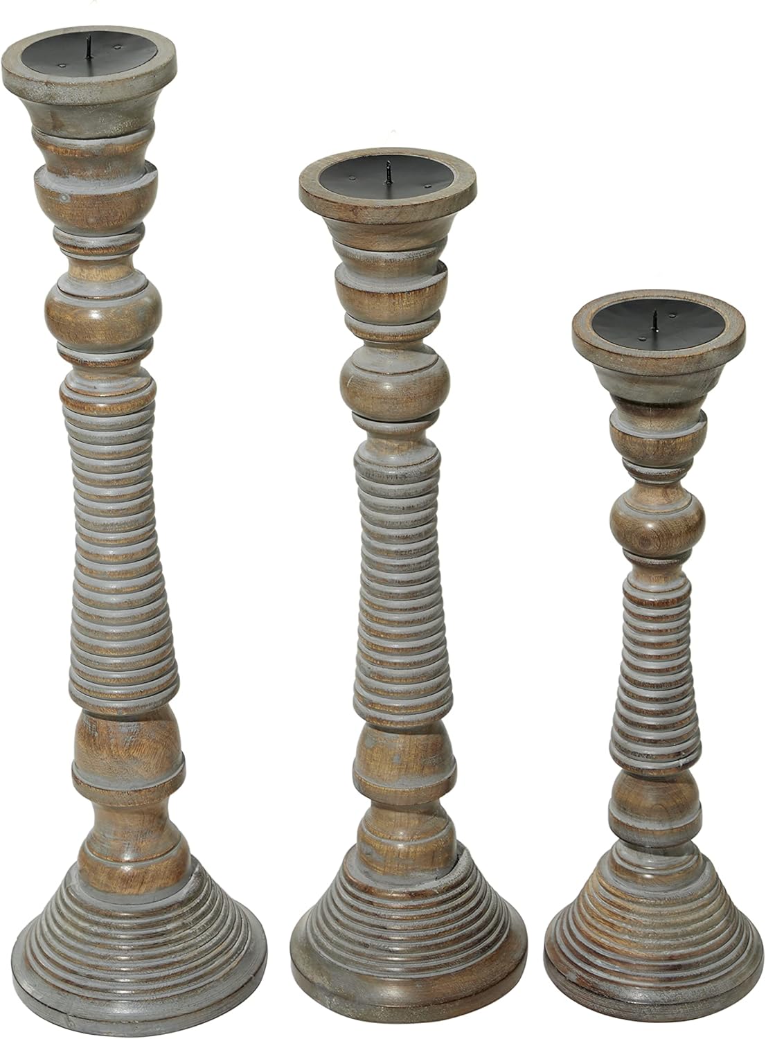 Deco 79 Handmade Mango Wood Candle Holder Set 23x21x18 Set