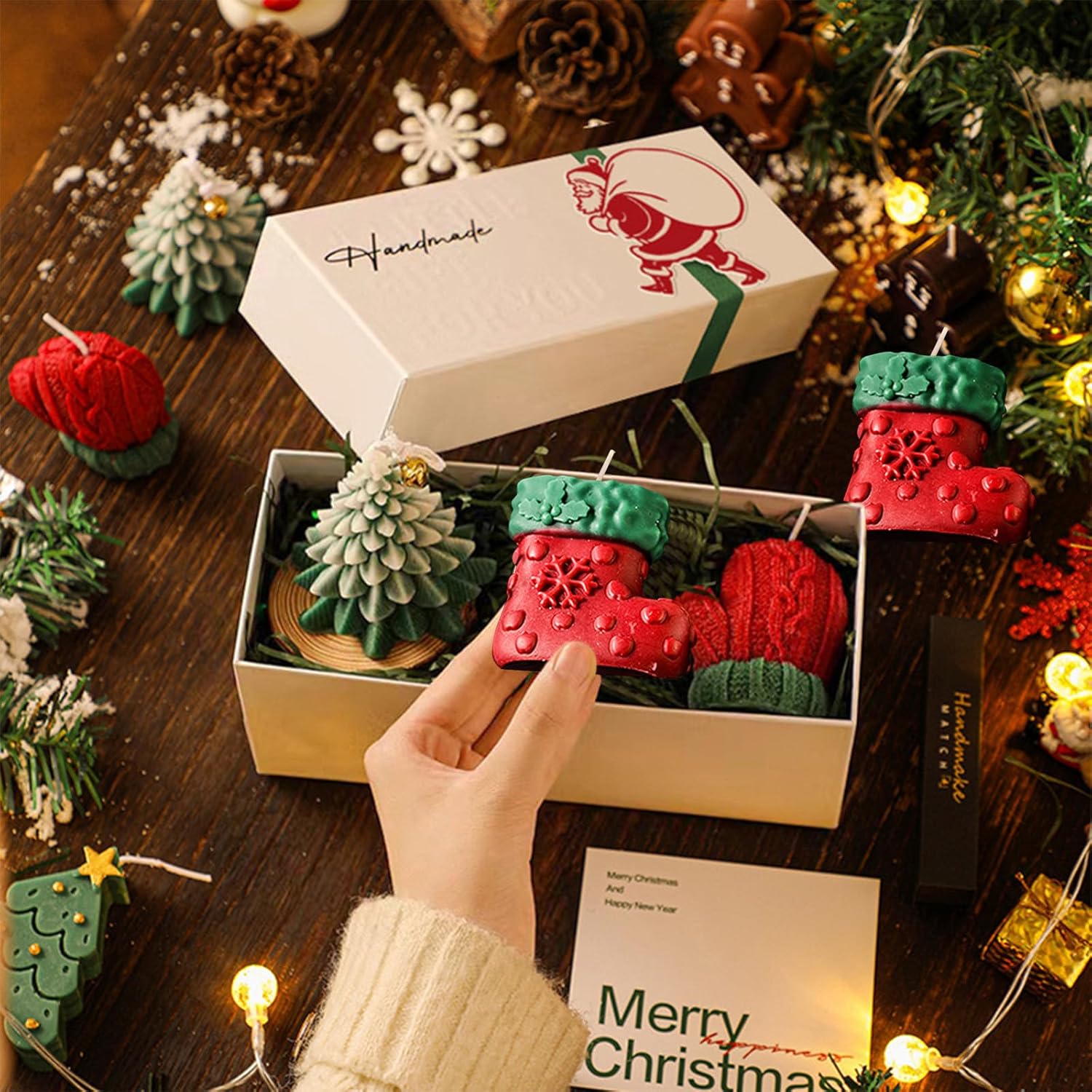 Christmas Candle Set with a Tree Glove Socks Shaped Candles