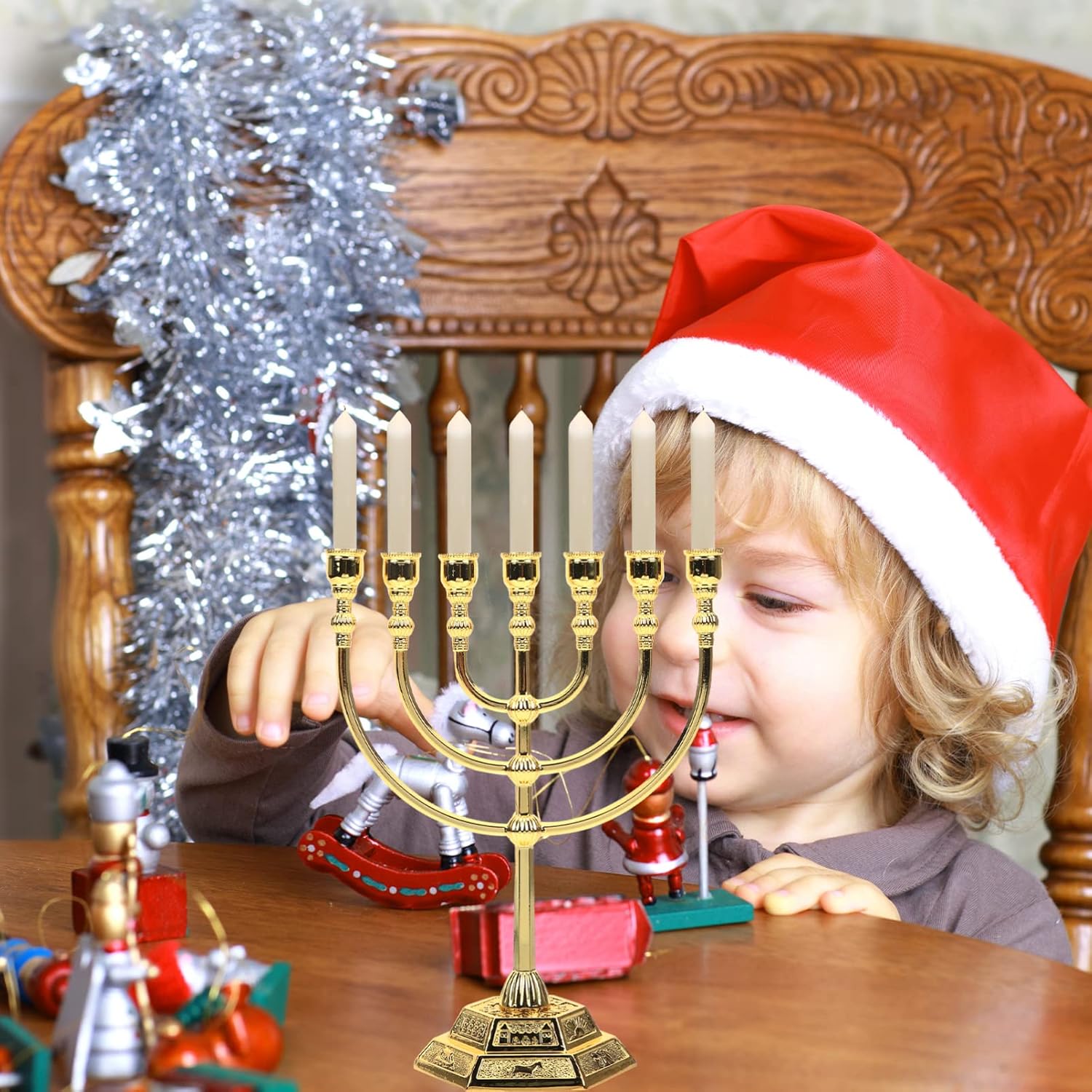 Vivid 7-Branch Hanukkah Candle Holder