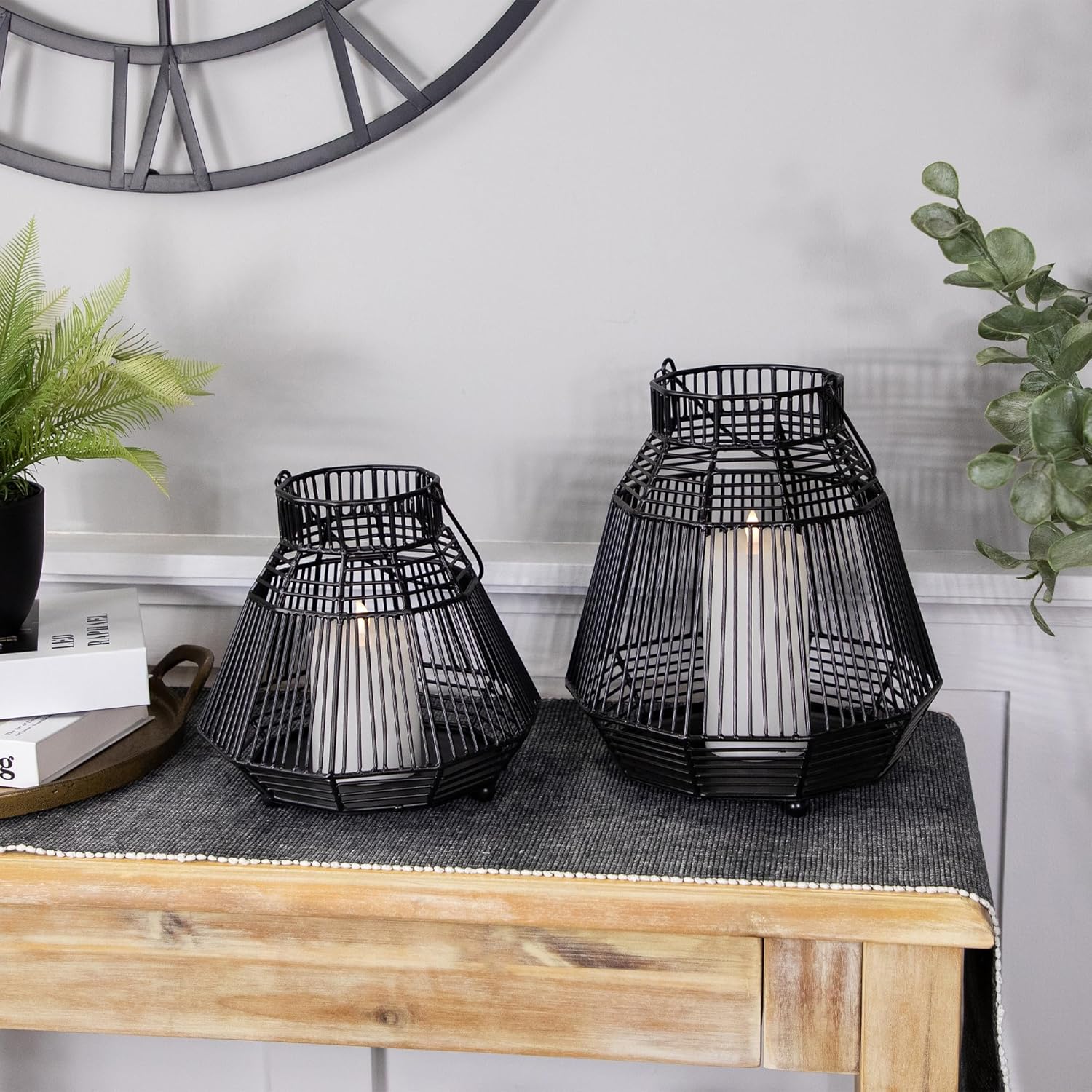 Northlight Medium Iron Geometric Hurricane Candle Lantern - 825 - Black