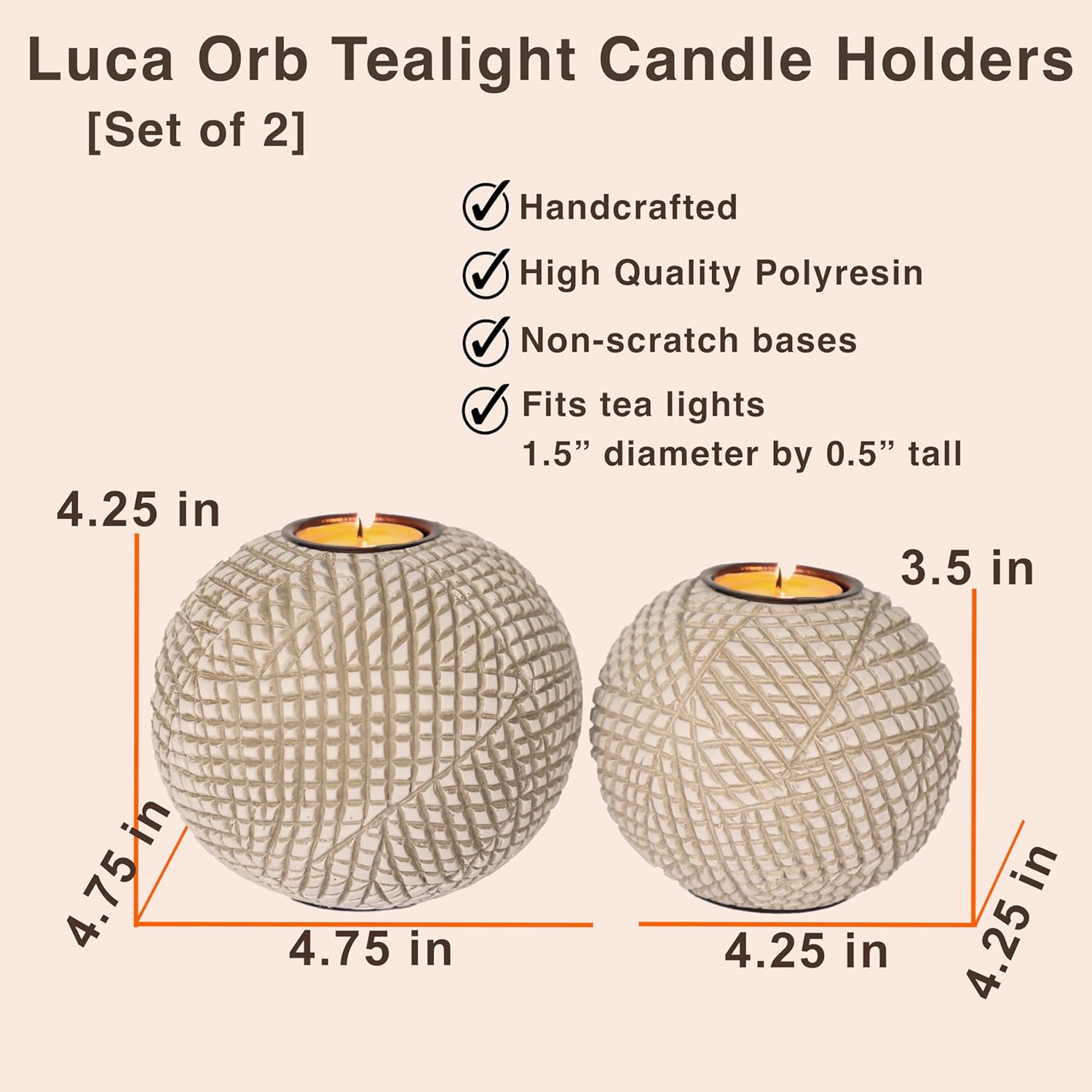 Huey House Luca Orb Candle Holders Gift Box Set of 2 1