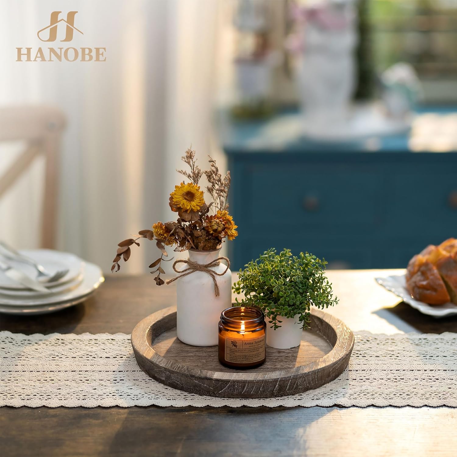 Rustic Wood Table Centerpiece Candle Holder 11x11