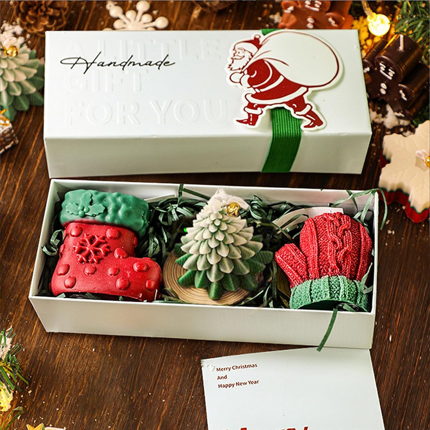 Christmas Candle Set with a Tree Glove Socks Shaped Candles
