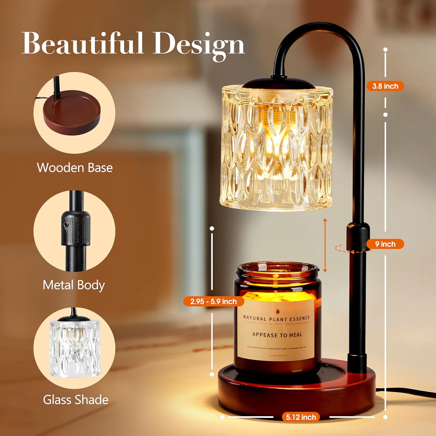 Briever Dimmable Candle Warmer Lamp Adjust Height
