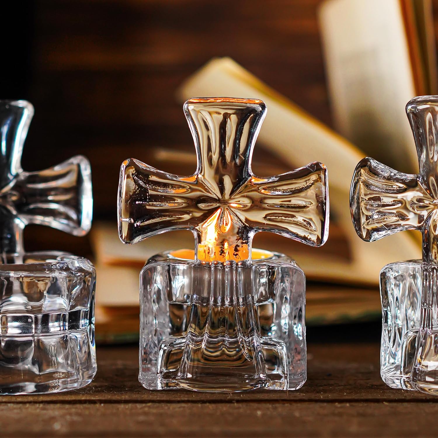 Kanpura Clear Glass Cross Candle Holder 4 High