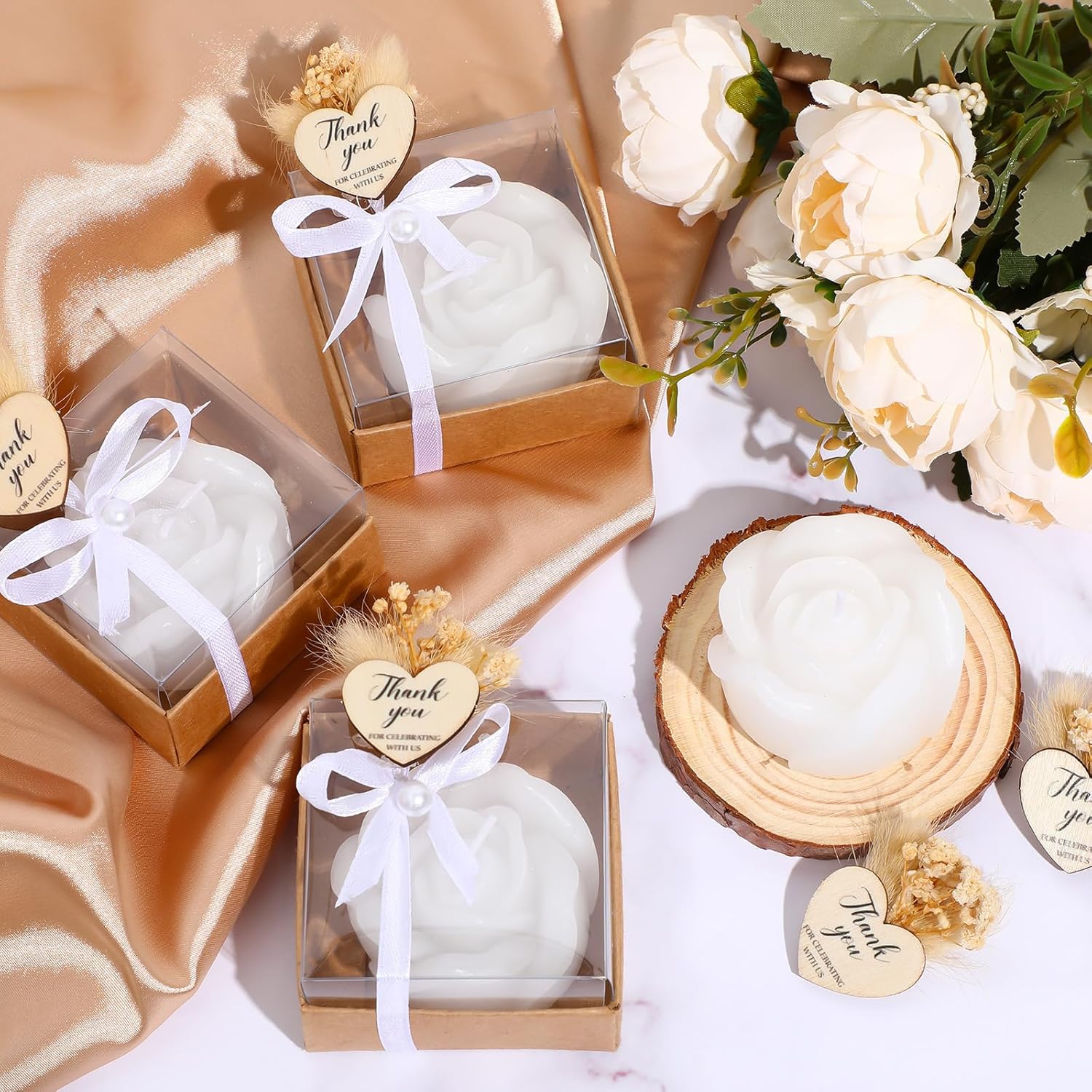 Threlaco Wedding Rose Candles Favor Bulk 50 Sets