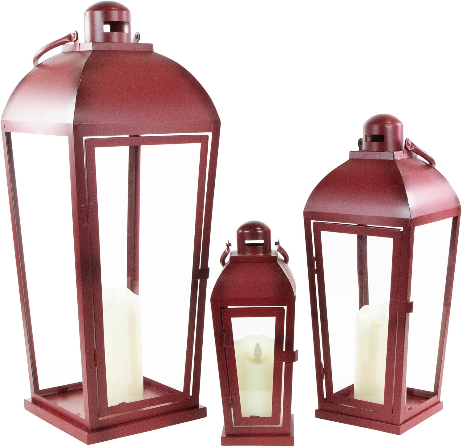 Northlight Set of 3 Red Antique-Candle Lanterns
