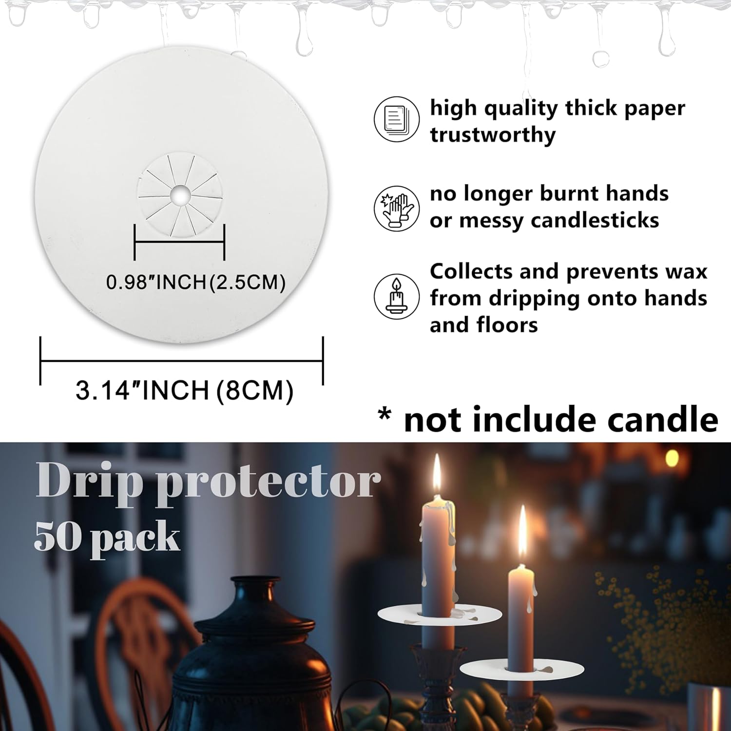 20 Pcs Taper Candle Drip Protectors - Clean Surface Safe Use