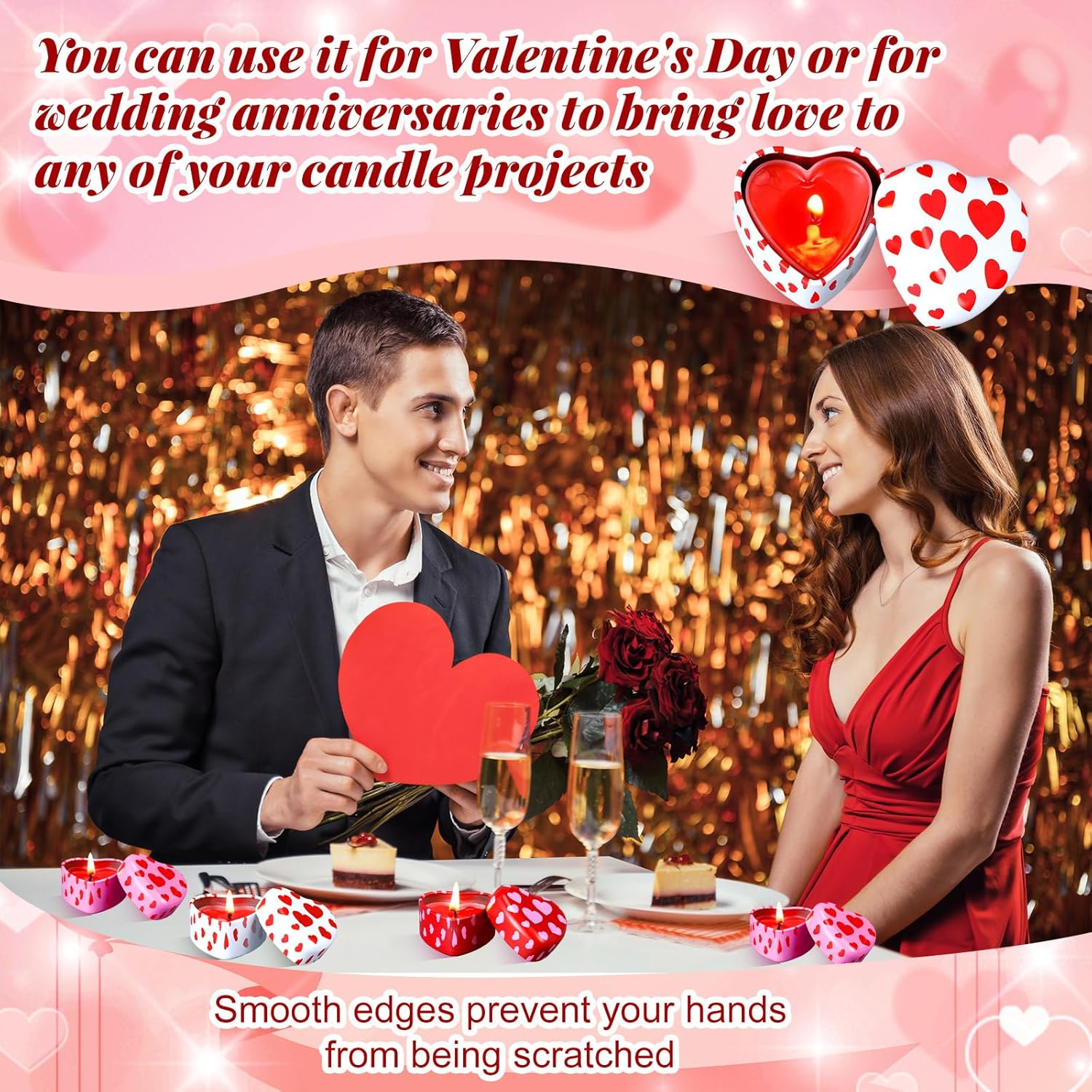Valentines Heart Candle Tins - 24 Pcs Set