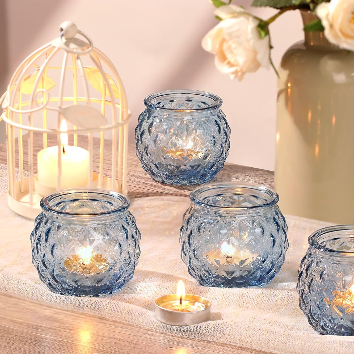Blue Diamond Votive Candle Holders Set of 24