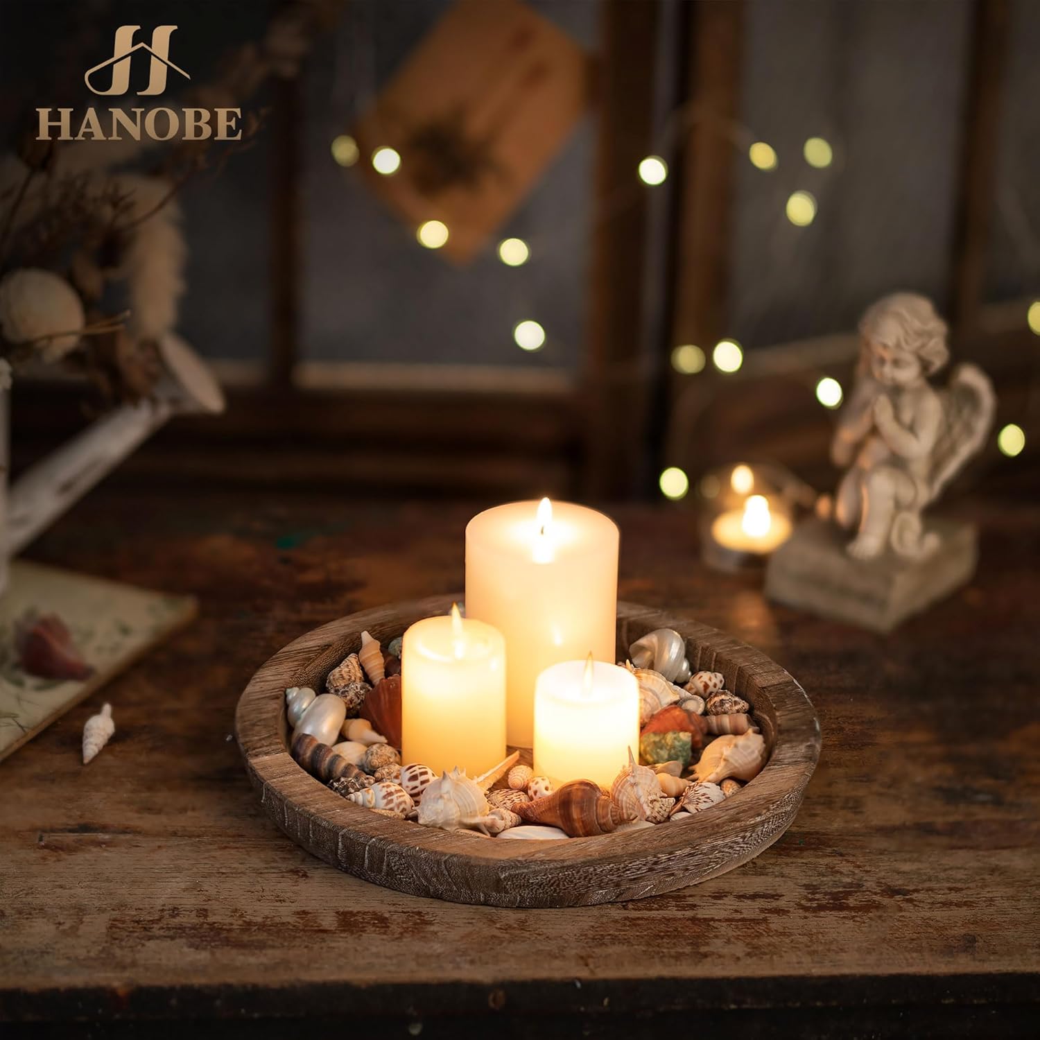 Rustic Wood Table Centerpiece Candle Holder 11x11