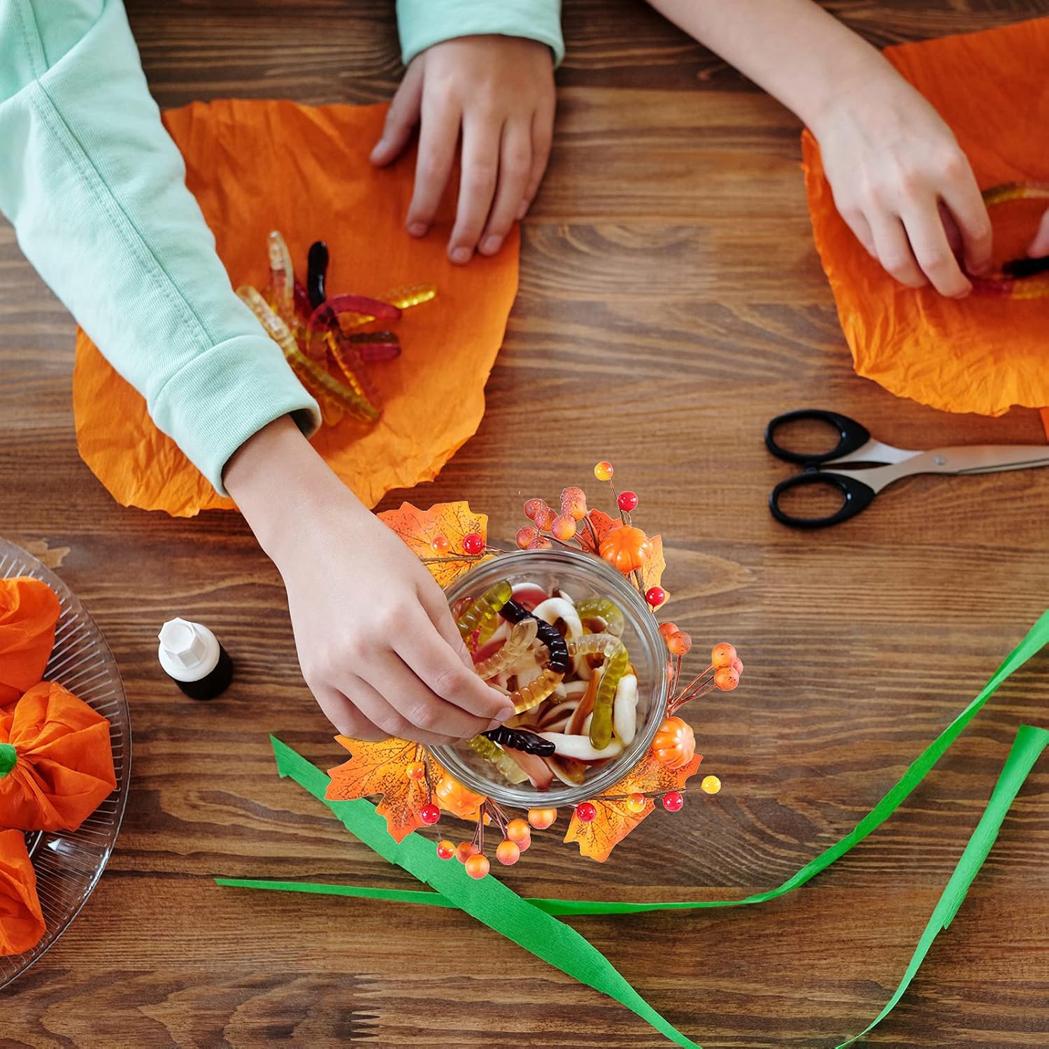 6 PC Halloween Thanksgiving Artificial Pumpkin Leaf Candle Rings