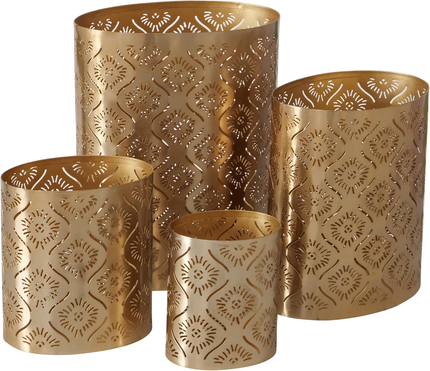 Modernist Metal Candle Holder Set Gold Star Gazer Lattice Set of 4