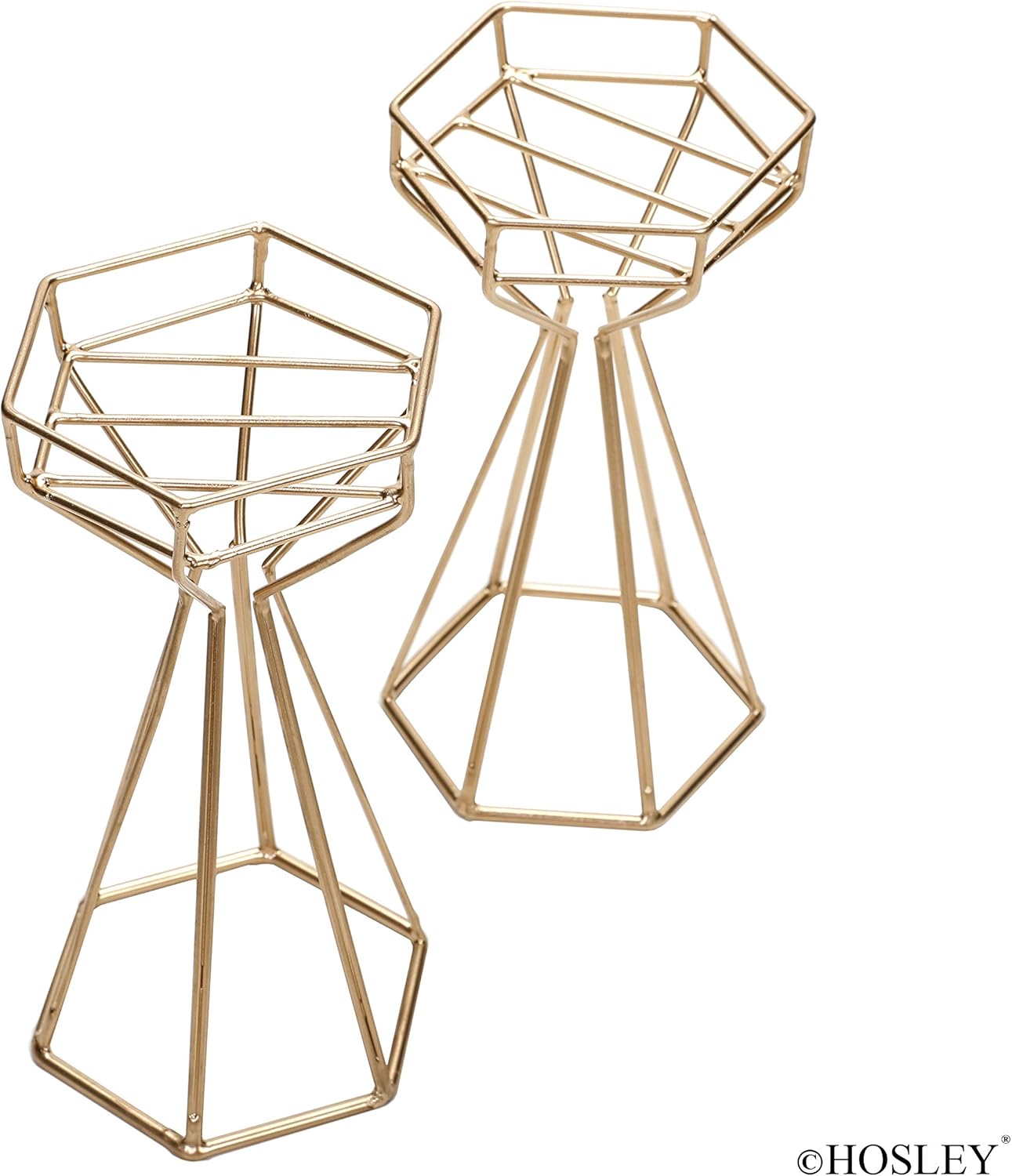 Hosley Gold Iron Wire Pillar Candle Holder Set