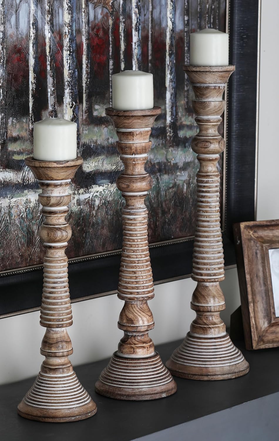 Deco 79 Handmade Mango Wood Candle Holder Set 23x21x18 Set