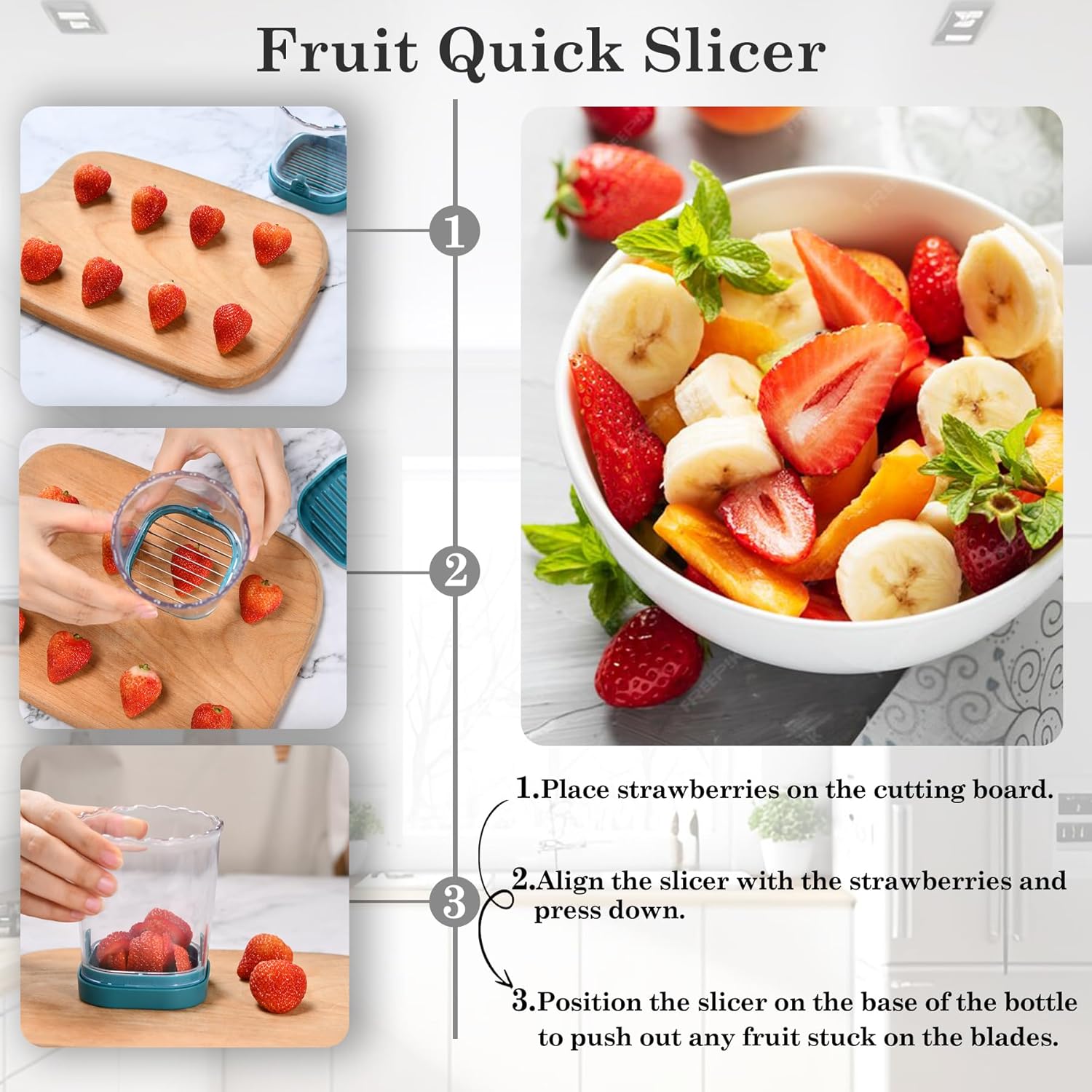 Berry Slicer Quick Efficient with 8 Blades for Fruits Vegetables