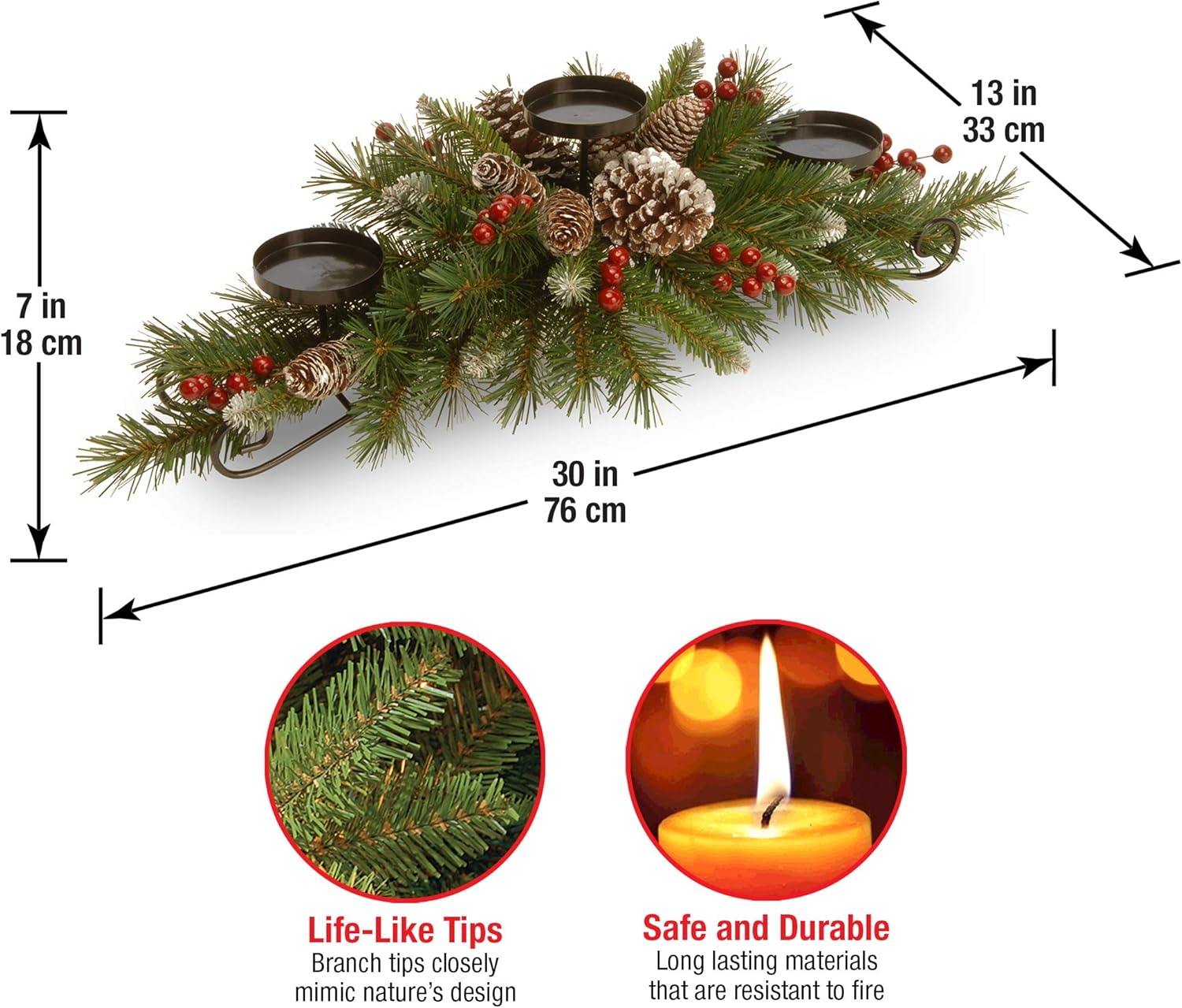 Festive Christmas Centerpiece with 3 Candle Holders
