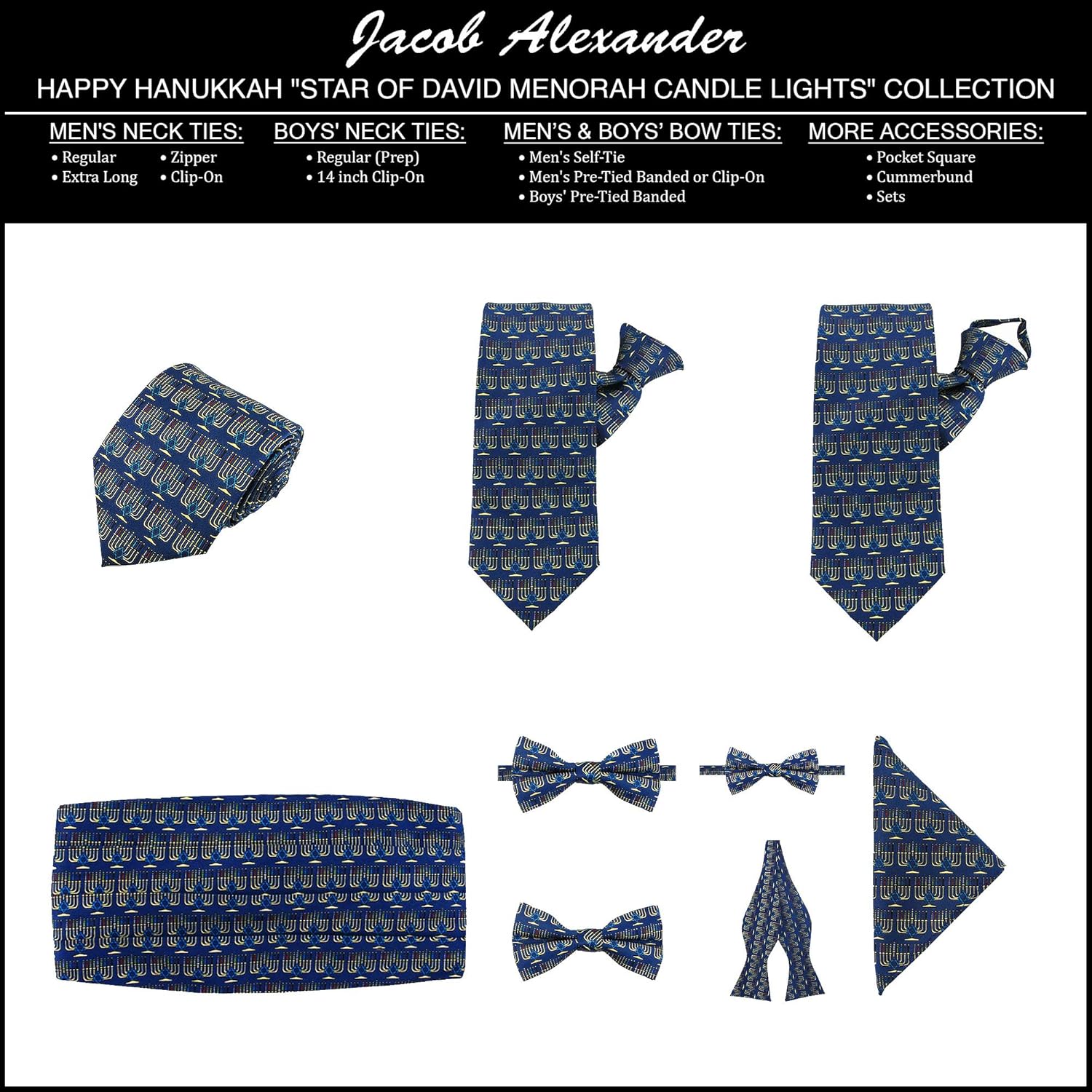 Jacob Alexander Boys Happy Hanukkah Star of David Clip-On Neck Tie