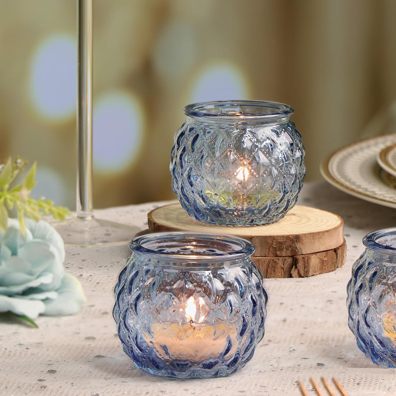 Blue Diamond Votive Candle Holders Set of 24